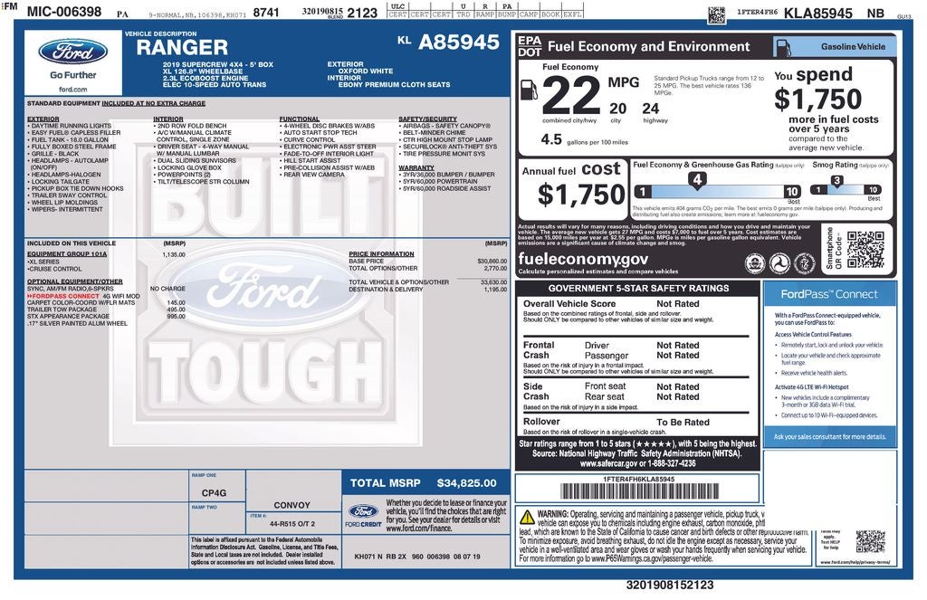 2019 Ford Ranger XL STX