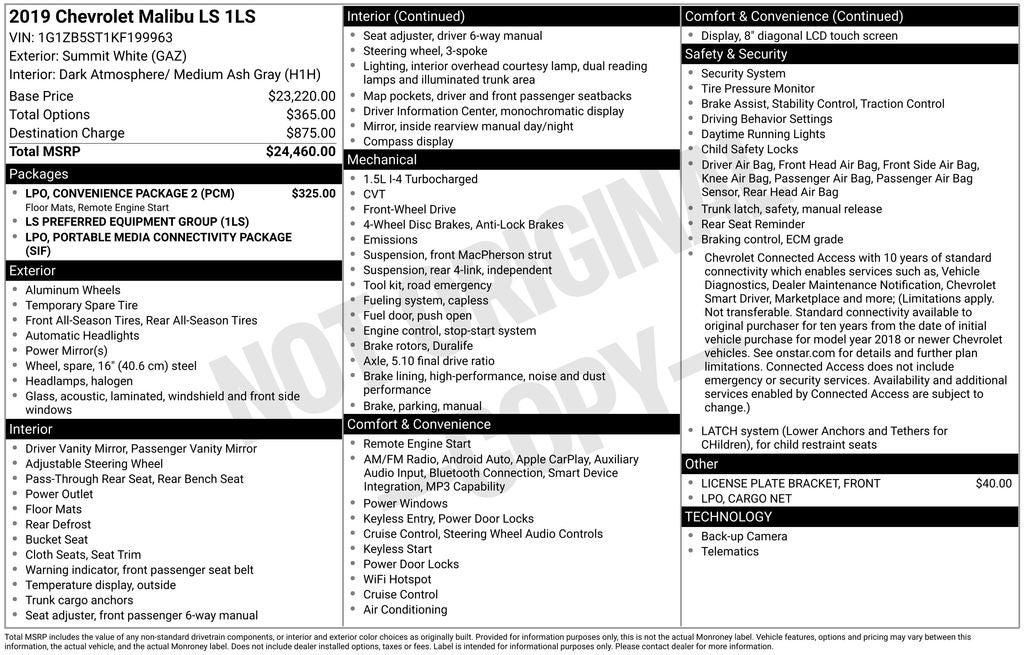 2019 Chevrolet Malibu LS 1LS