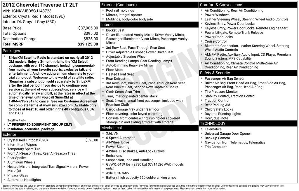 2012 Chevrolet Traverse 2LT 2LT
