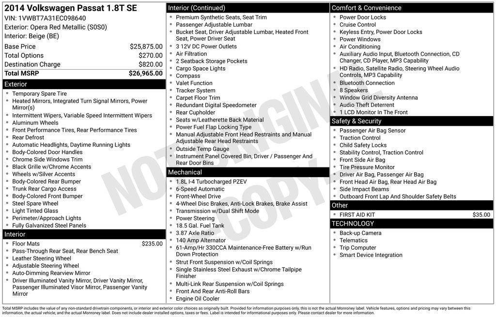 2014 Volkswagen Passat 1.8T SE
