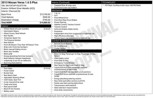 2013 Nissan Versa 1.6 S Plus