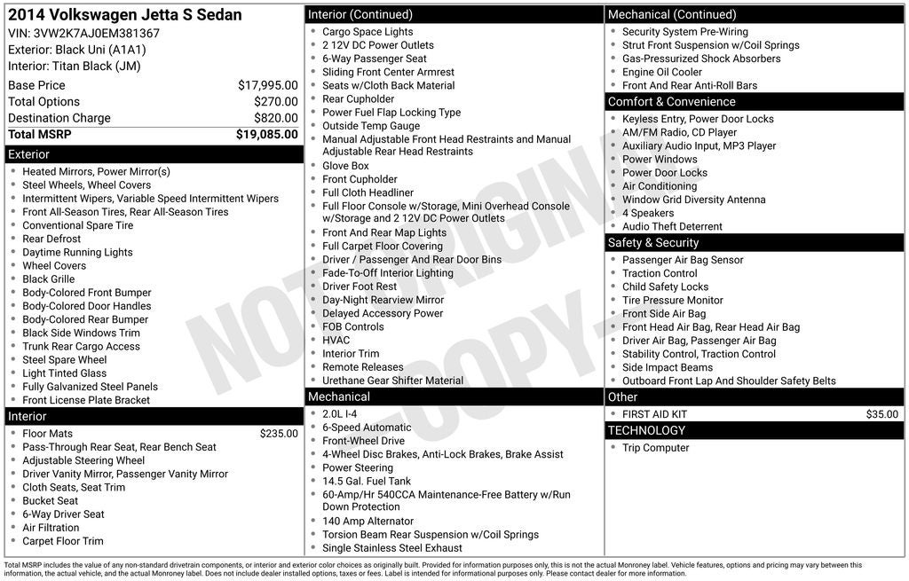 2014 Volkswagen Jetta 2.0L S