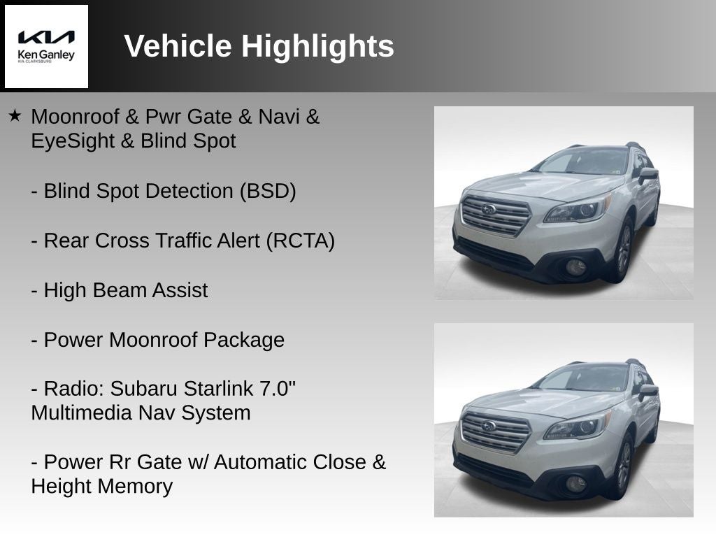 Used 2017 Subaru Outback Premium with VIN 4S4BSAHC4H3227396 for sale in Bridgeport, WV
