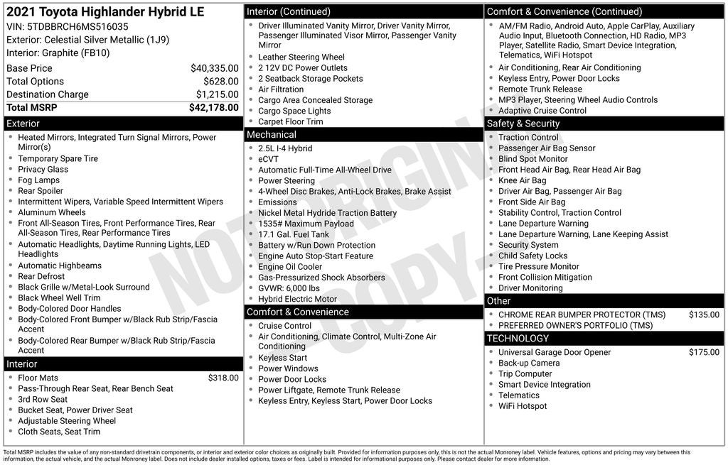 2021 Toyota Highlander Hybrid LE