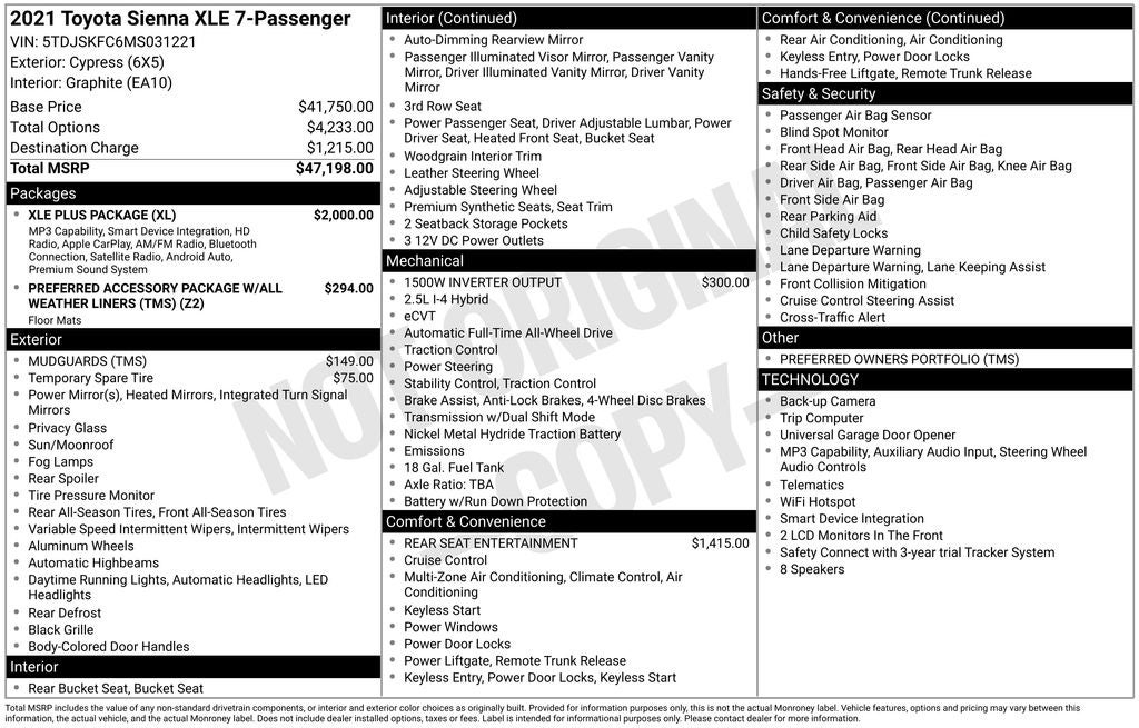 2021 Toyota Sienna XLE 7 Passenger