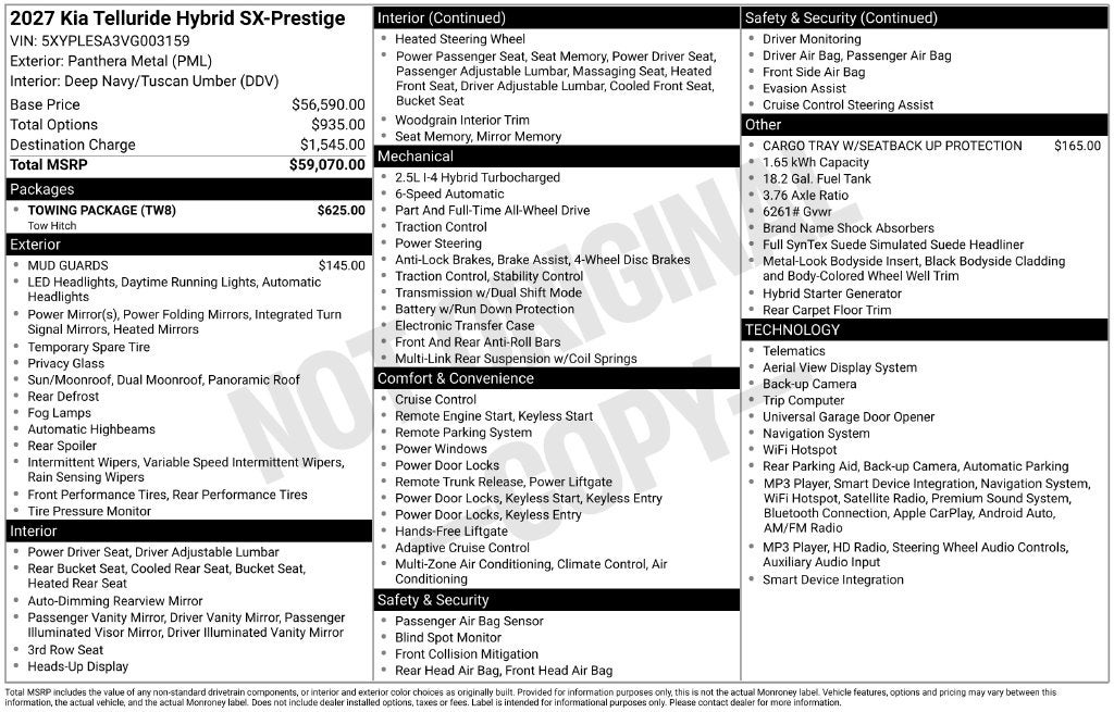 2027 Kia Telluride Hybrid SX Prestige
