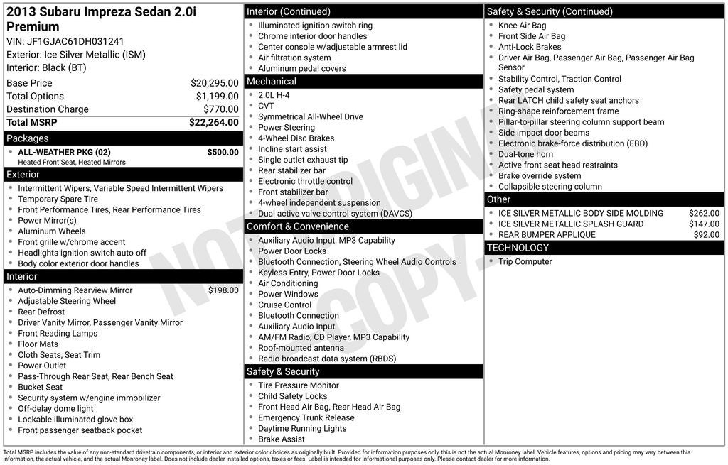 2013 Subaru Impreza 2.0i Premium