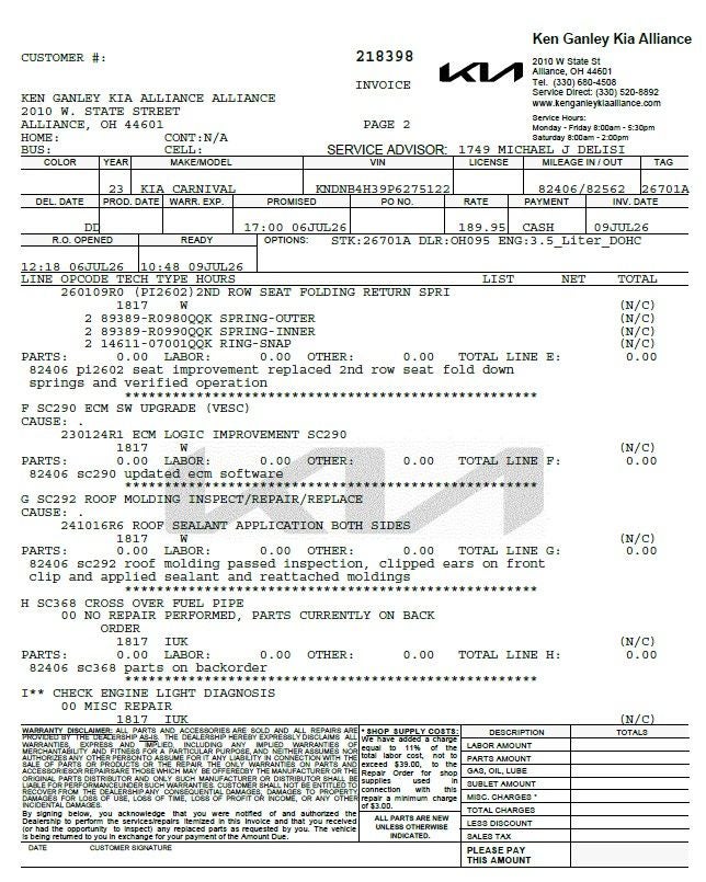 2023 Kia Carnival LX Seat Package