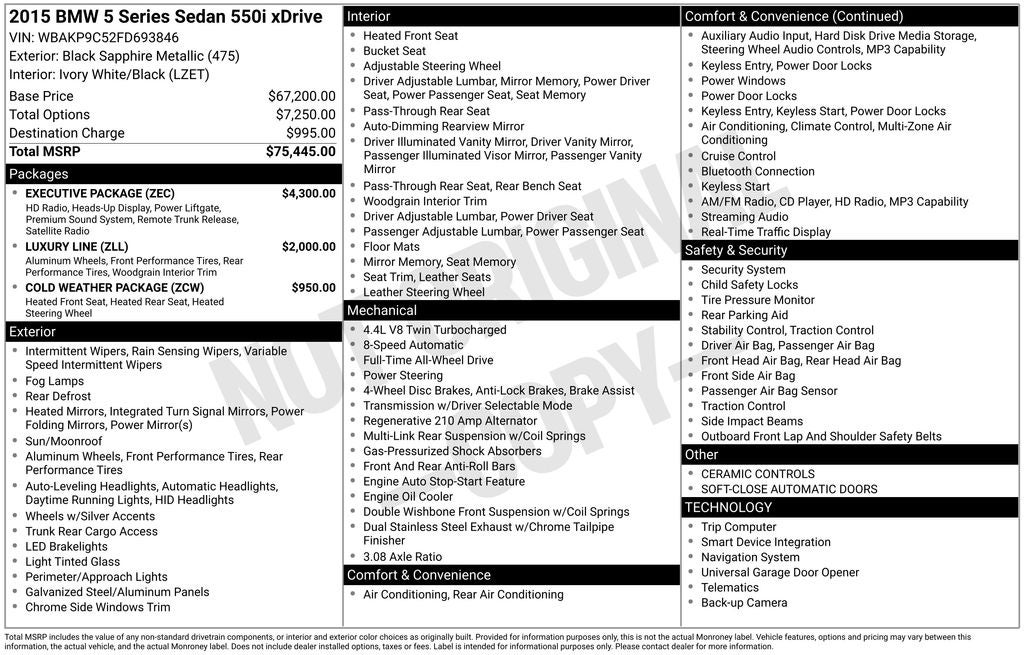 2015 BMW 5 Series 550i xDrive