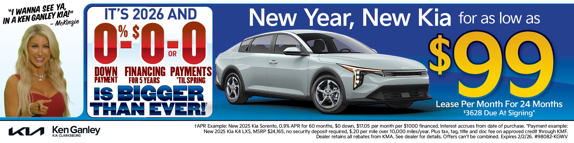 New Year, new Kia for as low as $99